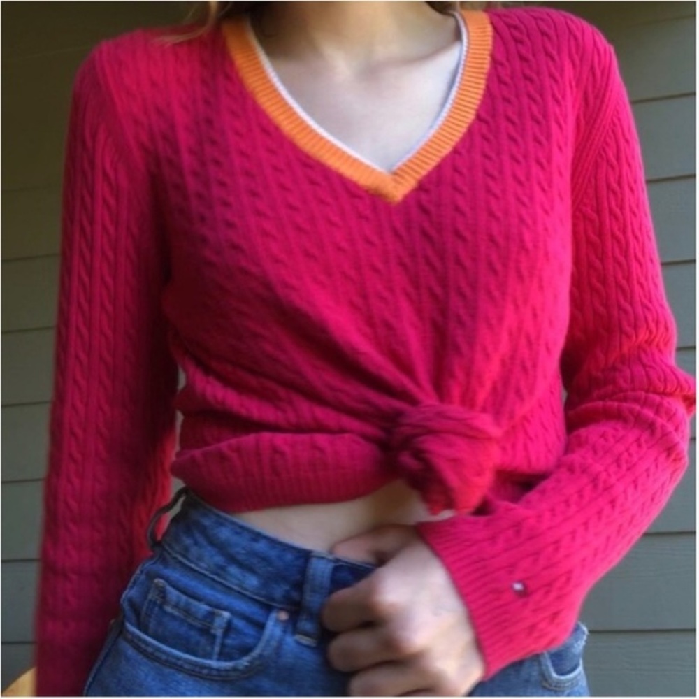 Tommy Hilfiger Cable Knit V Neck Sweater Size L
